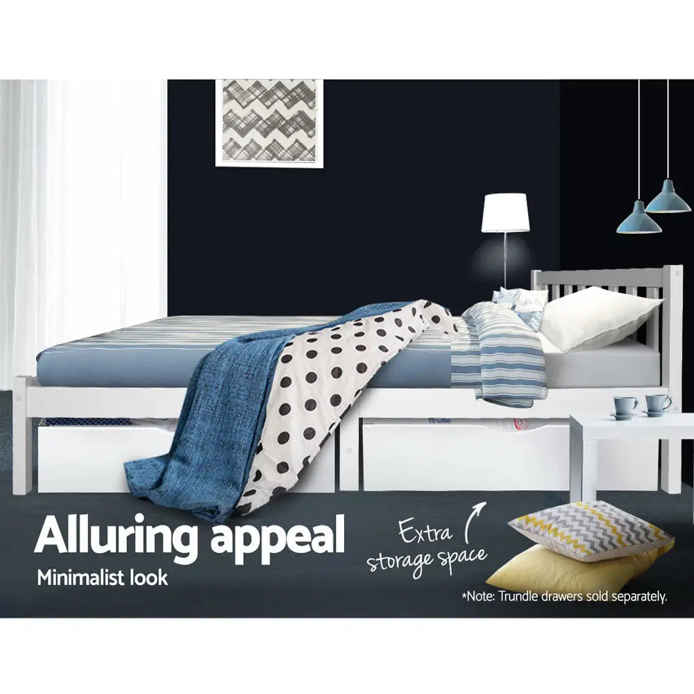 Artiss Bed Frame Single Size Wooden White SOFIE - Furniture > Bedroom