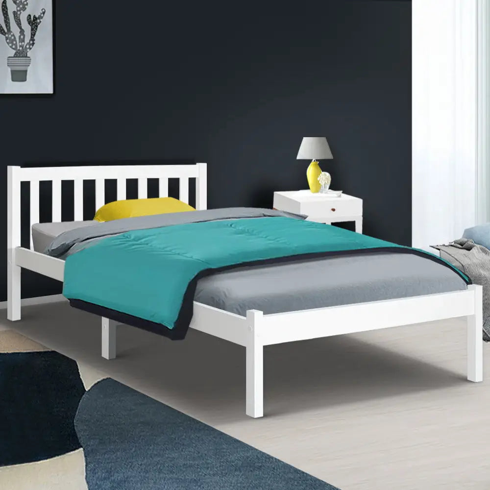 Artiss Bed Frame Single Size Wooden White SOFIE - Furniture > Bedroom