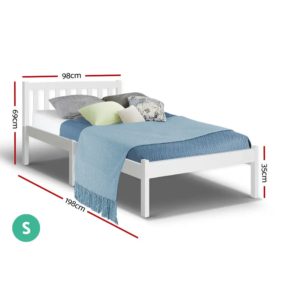 Artiss Bed Frame Single Size Wooden White SOFIE - Furniture > Bedroom