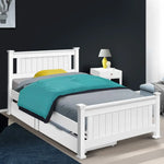 Artiss Bed Frame Single Size Wooden with 2 Drawers White RIO - Furniture > Bedroom