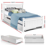 Artiss Bed Frame Single Size Wooden with 2 Drawers White RIO - Furniture > Bedroom