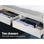 Artiss Bed Frame Single Size Wooden with 2 Drawers White RIO - Furniture > Bedroom