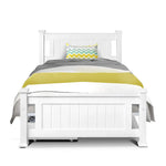 Artiss Bed Frame Single Size Wooden with 2 Drawers White RIO - Furniture > Bedroom