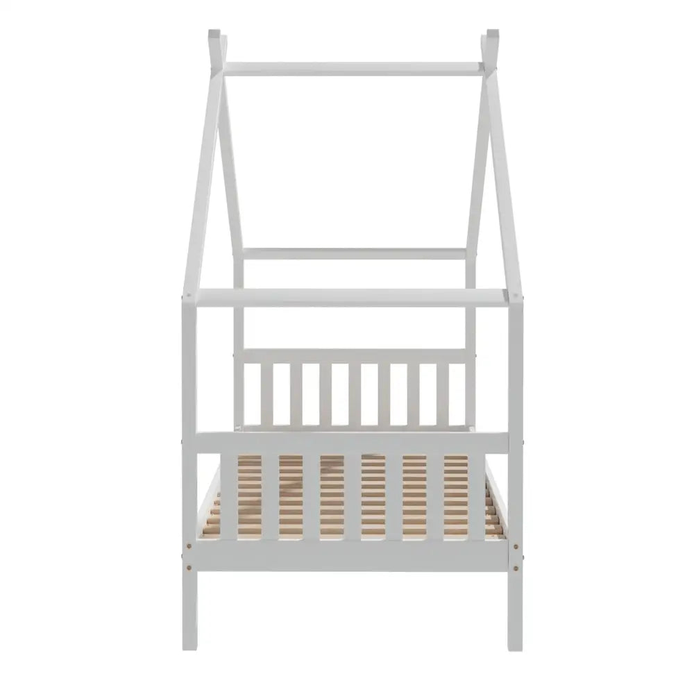 Artiss Bed Frame Wooden Base Kids Single Timber House Beds White - Furniture > Bedroom > Beds & Bed Frames
