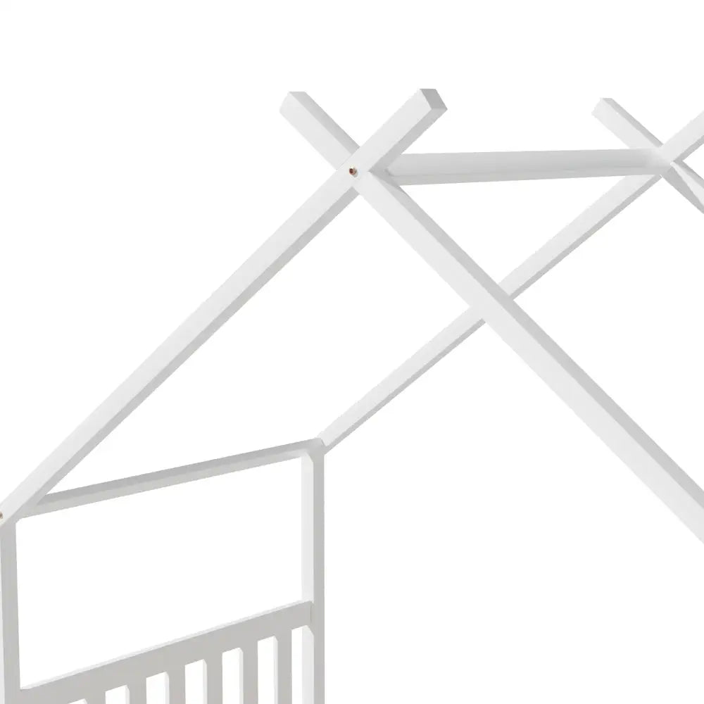 Artiss Bed Frame Wooden Base Kids Single Timber House Beds White - Furniture > Bedroom > Beds & Bed Frames