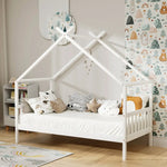 Artiss Bed Frame Wooden Base Kids Single Timber House Beds White - Furniture > Bedroom > Beds & Bed Frames