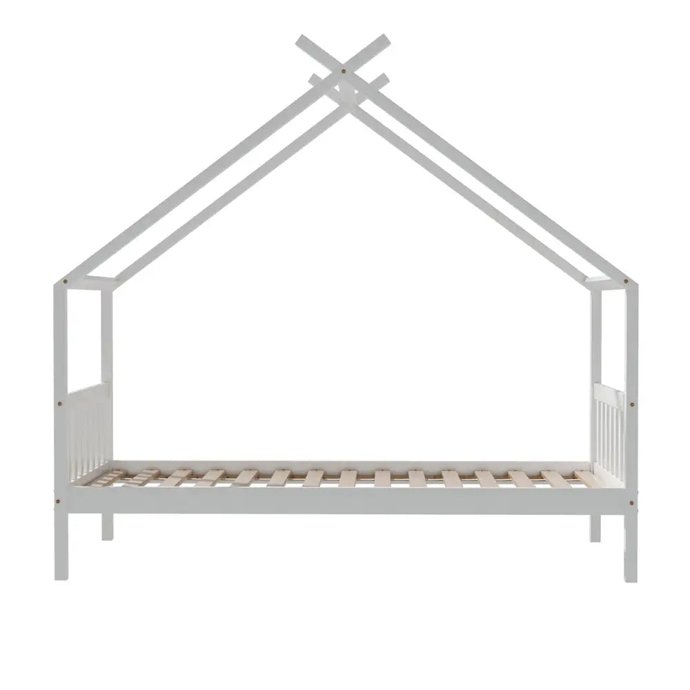 Artiss Bed Frame Wooden Base Kids Single Timber House Beds White - Furniture > Bedroom > Beds & Bed Frames