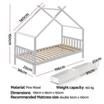 Artiss Bed Frame Wooden Base Kids Single Timber House with 2 Storage Drawers Beds White - Furniture > Bedroom > Beds &