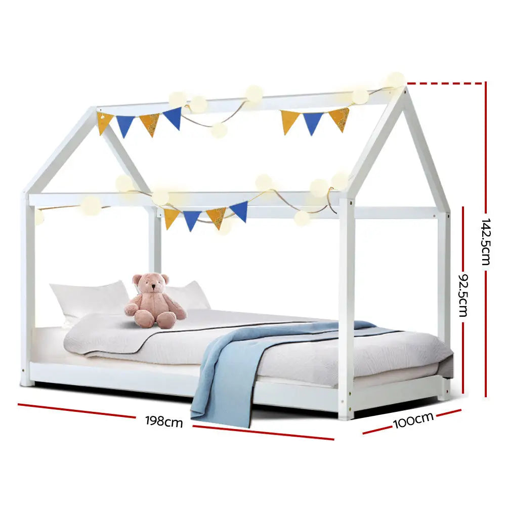 Artiss Bed Frame Wooden Kids House Frame White CASA - Furniture > Bedroom