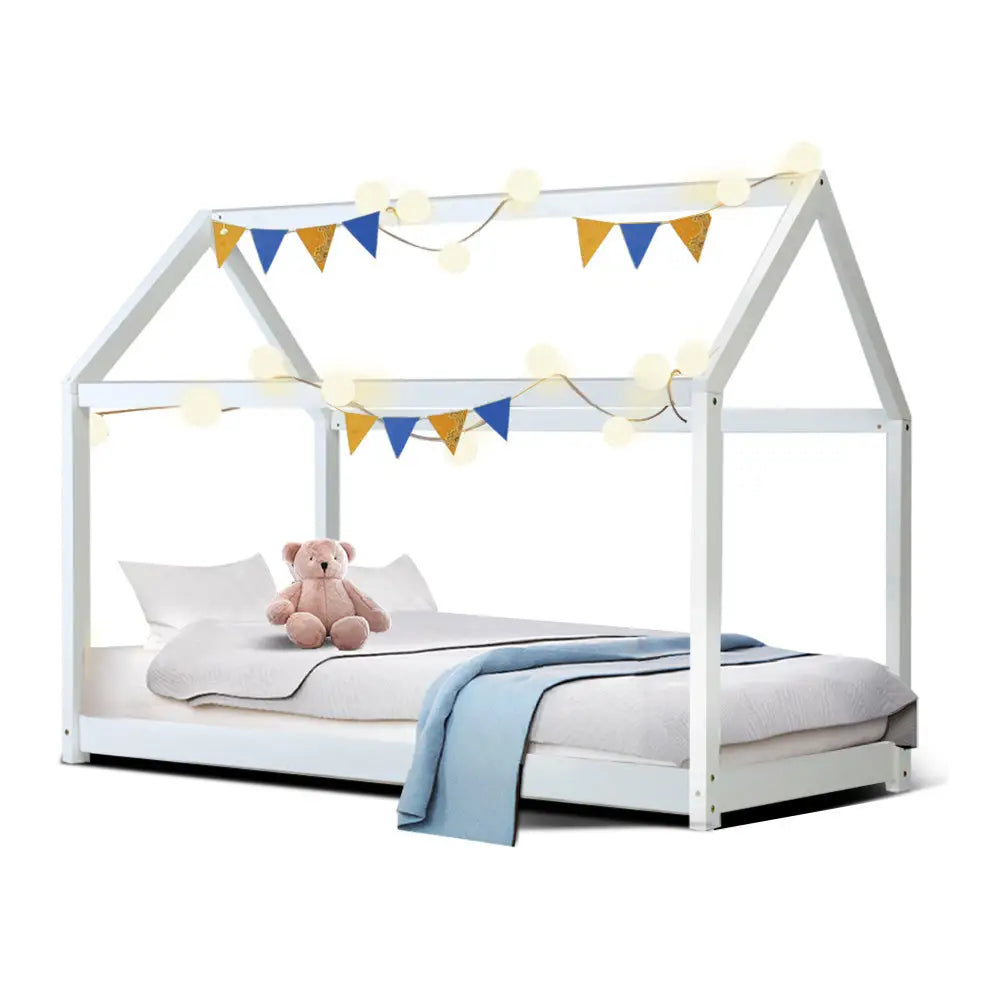 Artiss Bed Frame Wooden Kids House Frame White CASA - Furniture > Bedroom