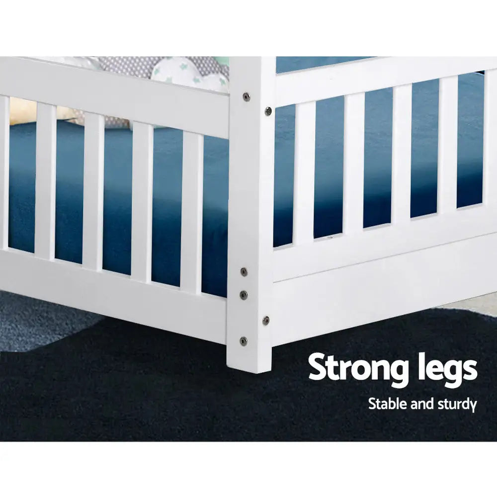 Artiss Bed Frame Wooden Kids House Frame White ROCK - Furniture > Bedroom