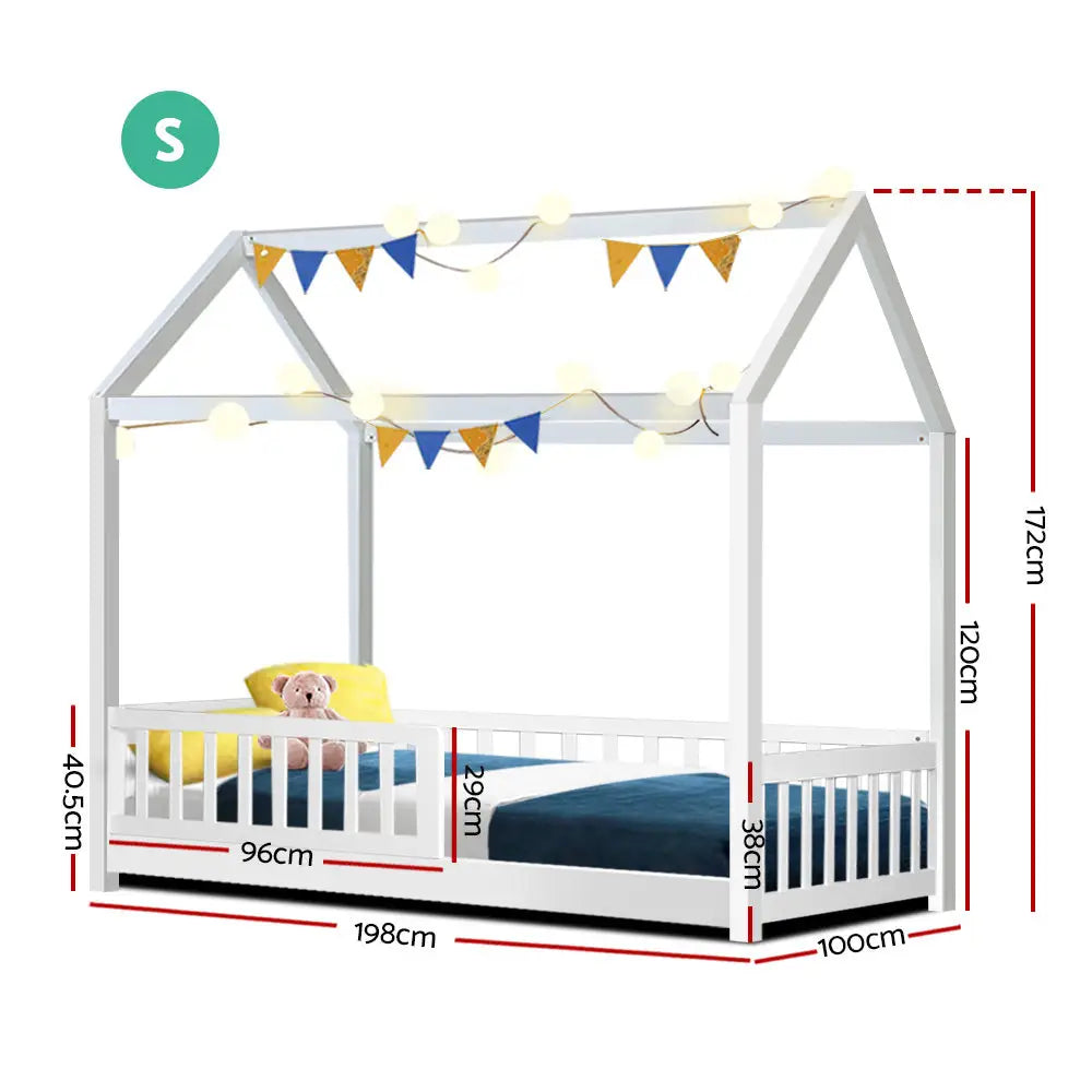Artiss Bed Frame Wooden Kids House Frame White ROCK - Furniture > Bedroom
