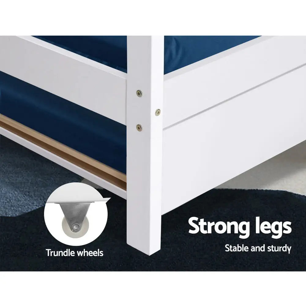 Artiss Bed Frame Wooden Trundle Daybed Kids House Frame White HOLY - Furniture > Bedroom