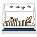Artiss Bed Frame Wooden Trundle Daybed Kids House Frame White HOLY - Furniture > Bedroom