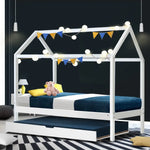 Artiss Bed Frame Wooden Trundle Daybed Kids House Frame White HOLY - Furniture > Bedroom