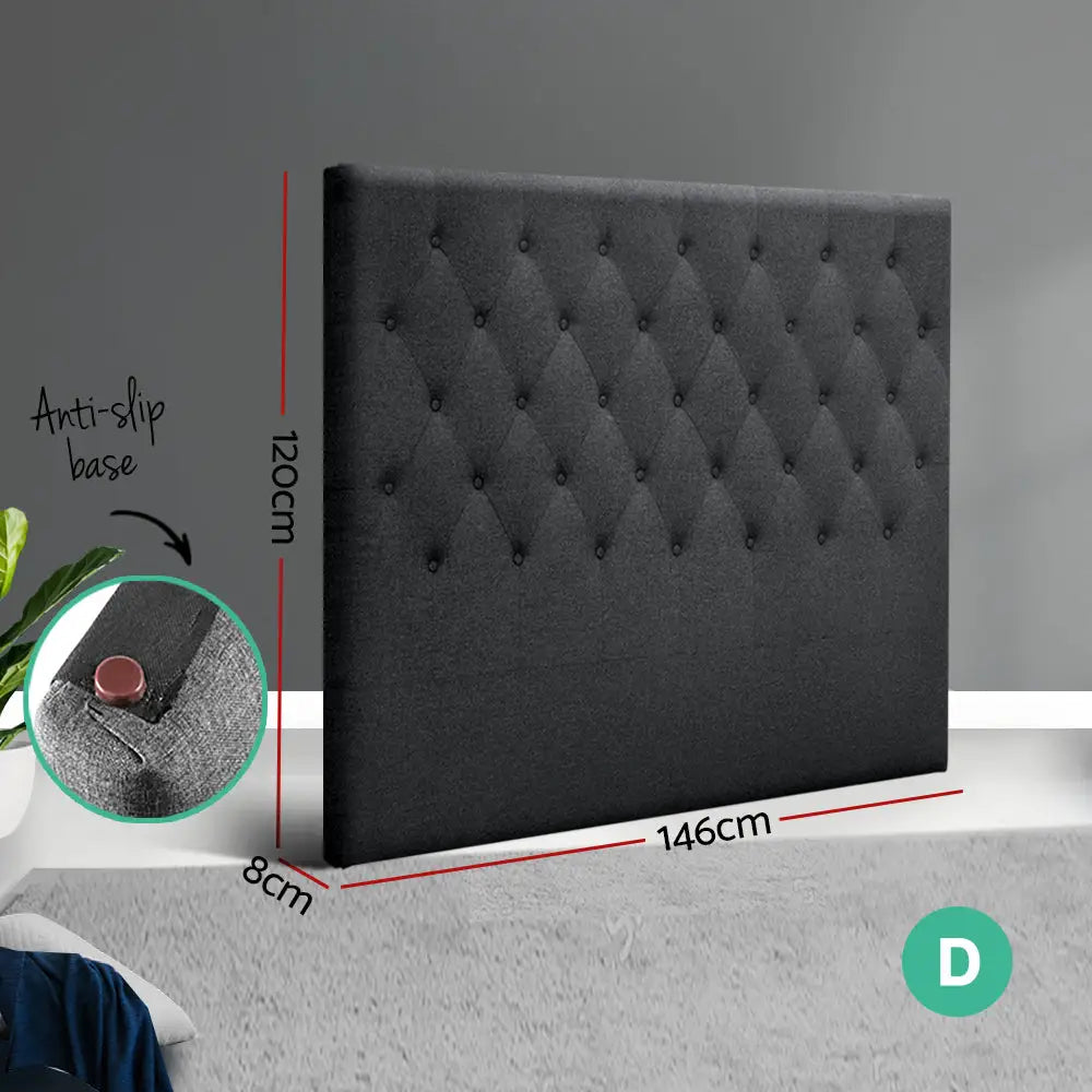 Artiss Bed Head Double Size Fabric - CAPPI Charcoal - Furniture > Bedroom