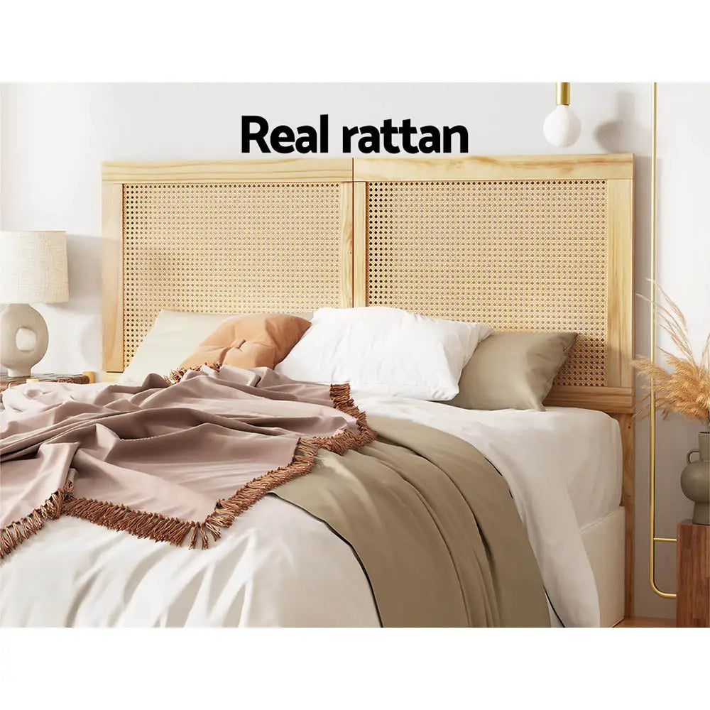Artiss Bed Head Headboard Double Rattan - RIBO Pine - Furniture > Bedroom > Beds & Bed Frames