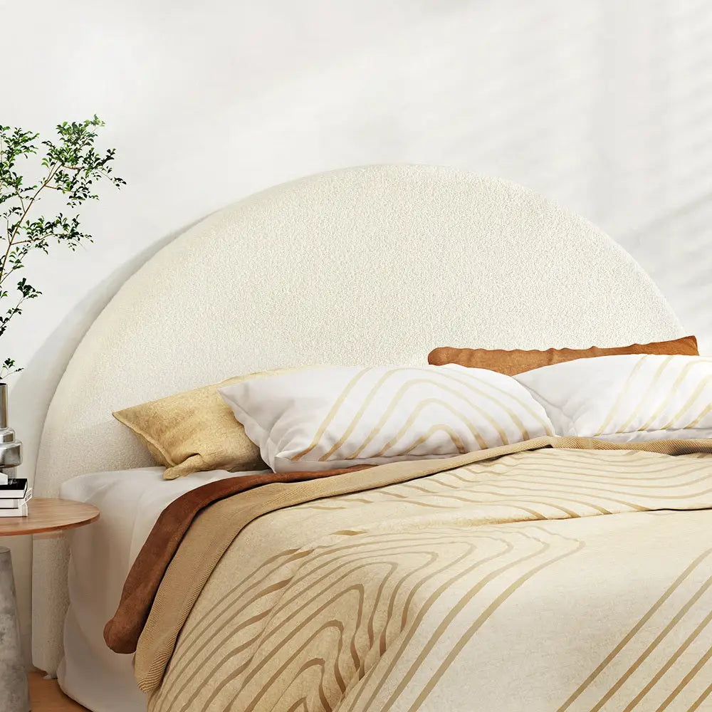 Artiss Bed Head King Size Boucle - GREI White - Furniture > Bedroom