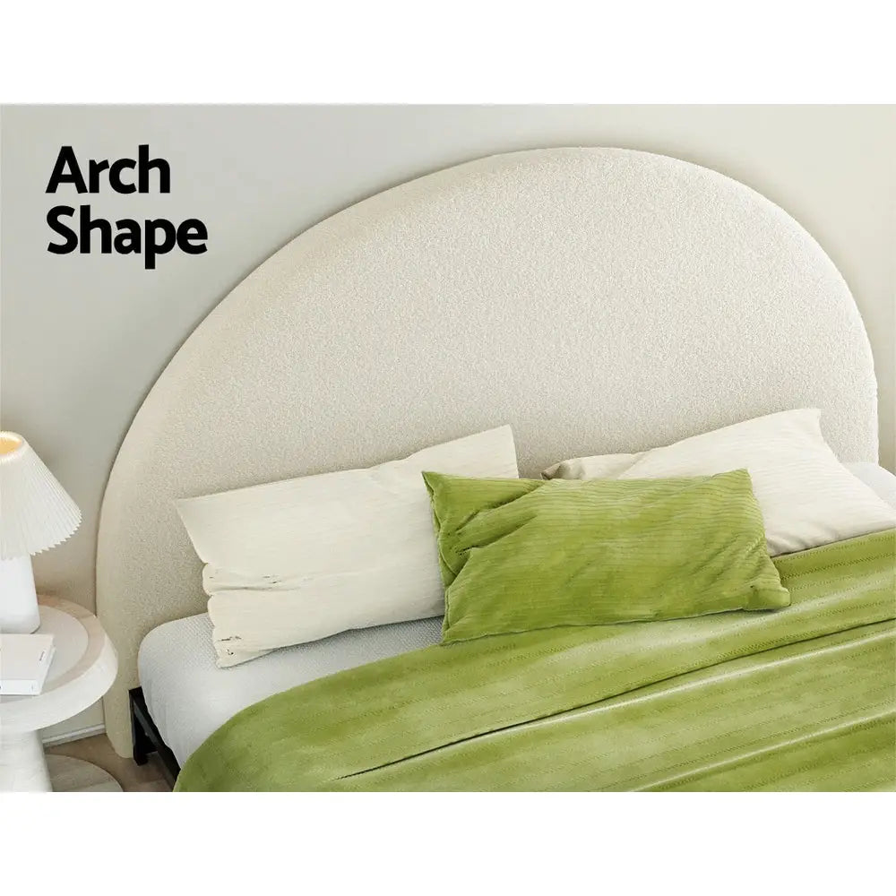 Artiss Bed Head King Size Boucle - GREI White - Furniture > Bedroom