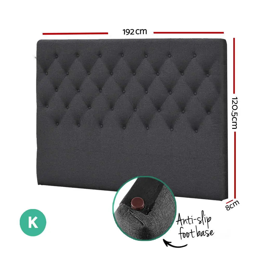 Artiss Bed Head King Size Fabric - CAPPI Charcoal - Furniture > Bedroom