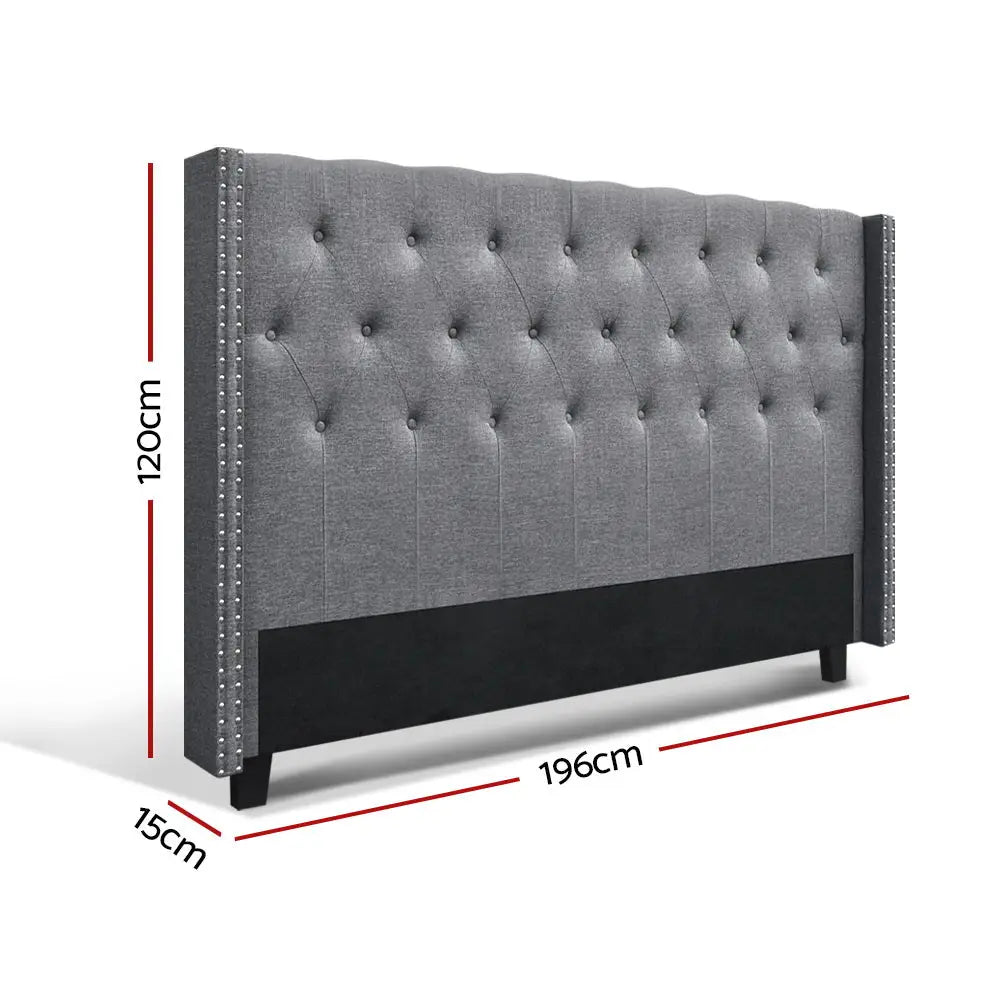 Artiss Bed Head King Size Fabric - LUCA Grey - Furniture > Bedroom