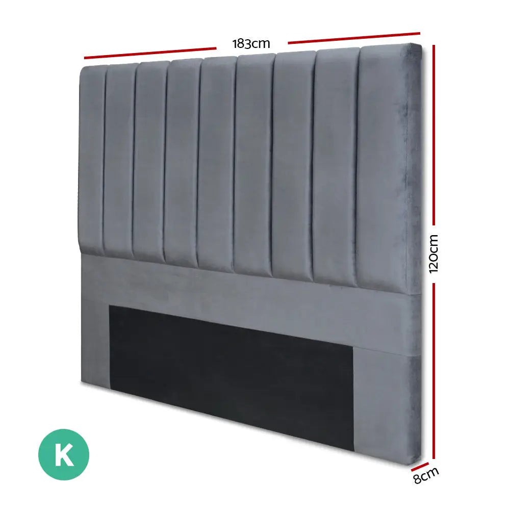 Artiss Bed Head King Size Velvet - VELA Grey - Furniture > Bedroom
