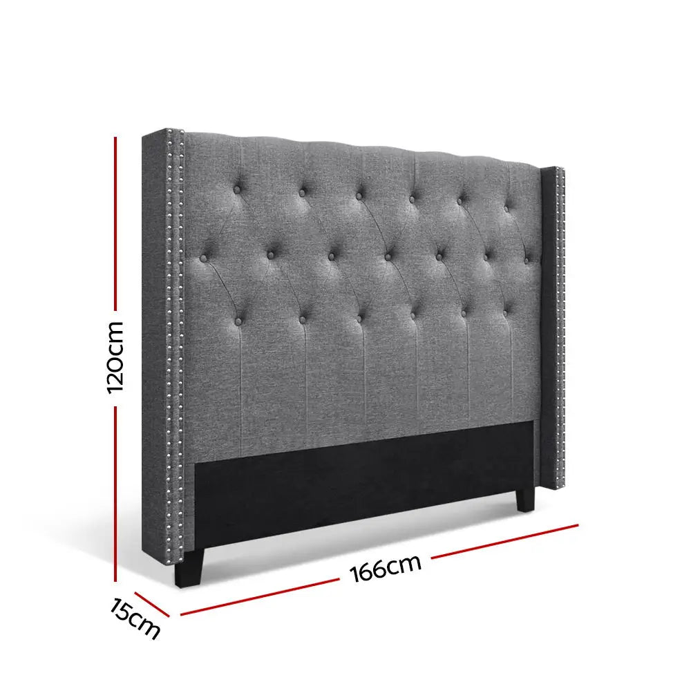 Artiss Bed Head Queen Size Fabric - LUCA Grey - Furniture > Bedroom