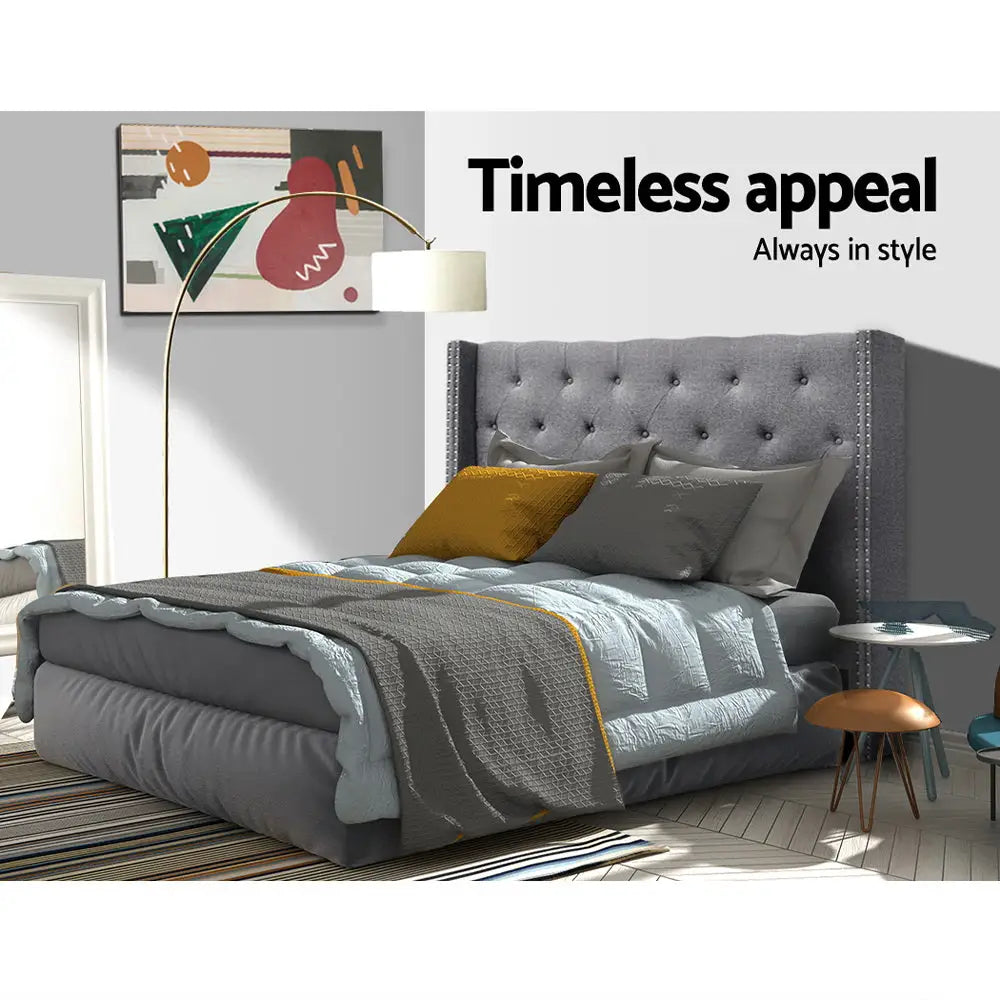 Artiss Bed Head Queen Size Fabric - LUCA Grey - Furniture > Bedroom