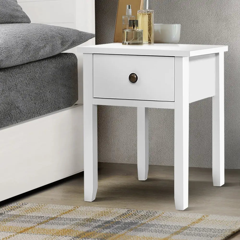 Artiss Bedside Table 1 Drawer - BOW White - Furniture > Bedroom