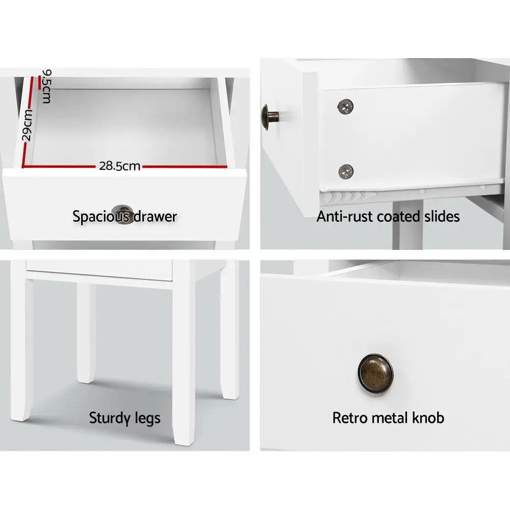 Artiss Bedside Table 1 Drawer - BOW White - Furniture > Bedroom