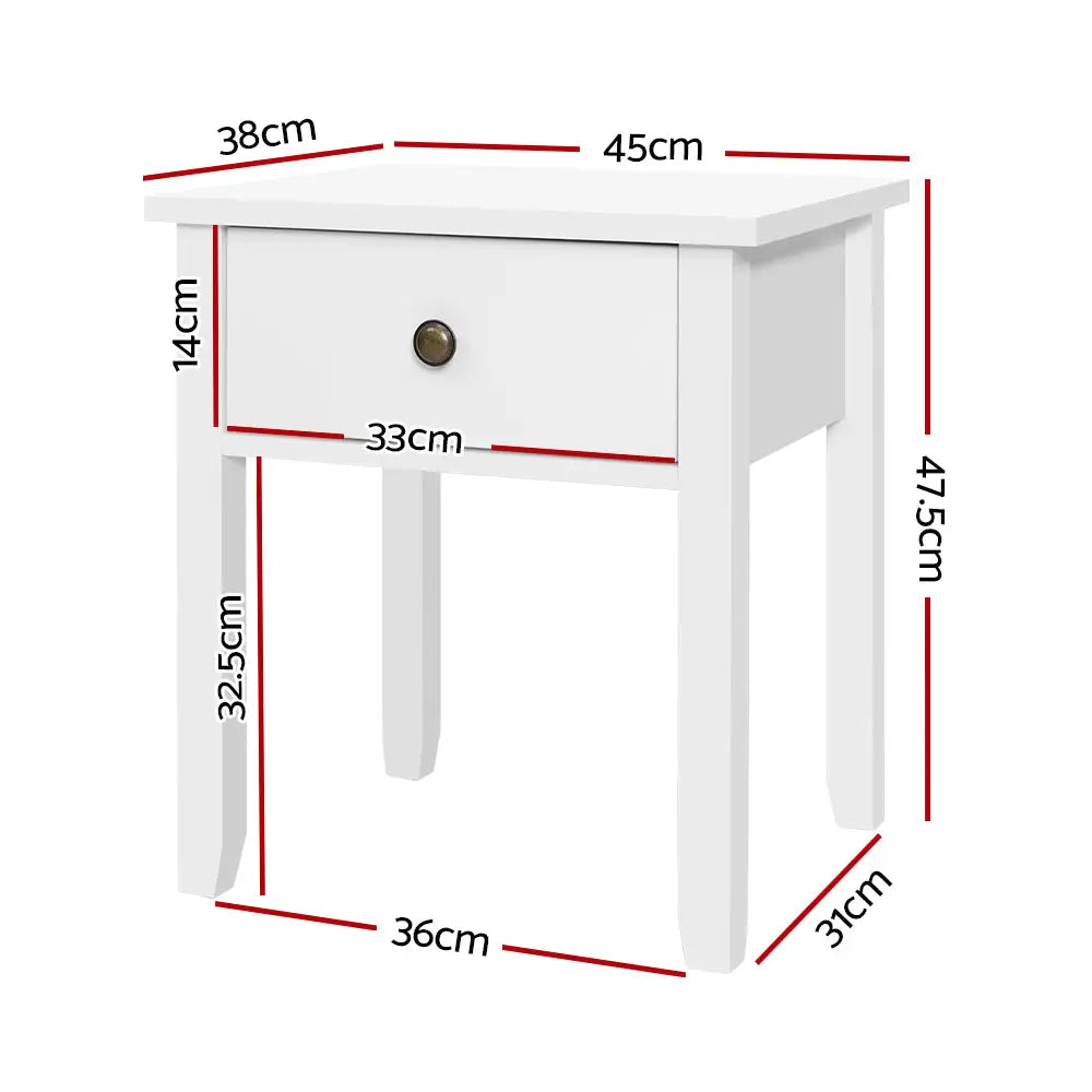 Artiss Bedside Table 1 Drawer - BOW White - Furniture > Bedroom