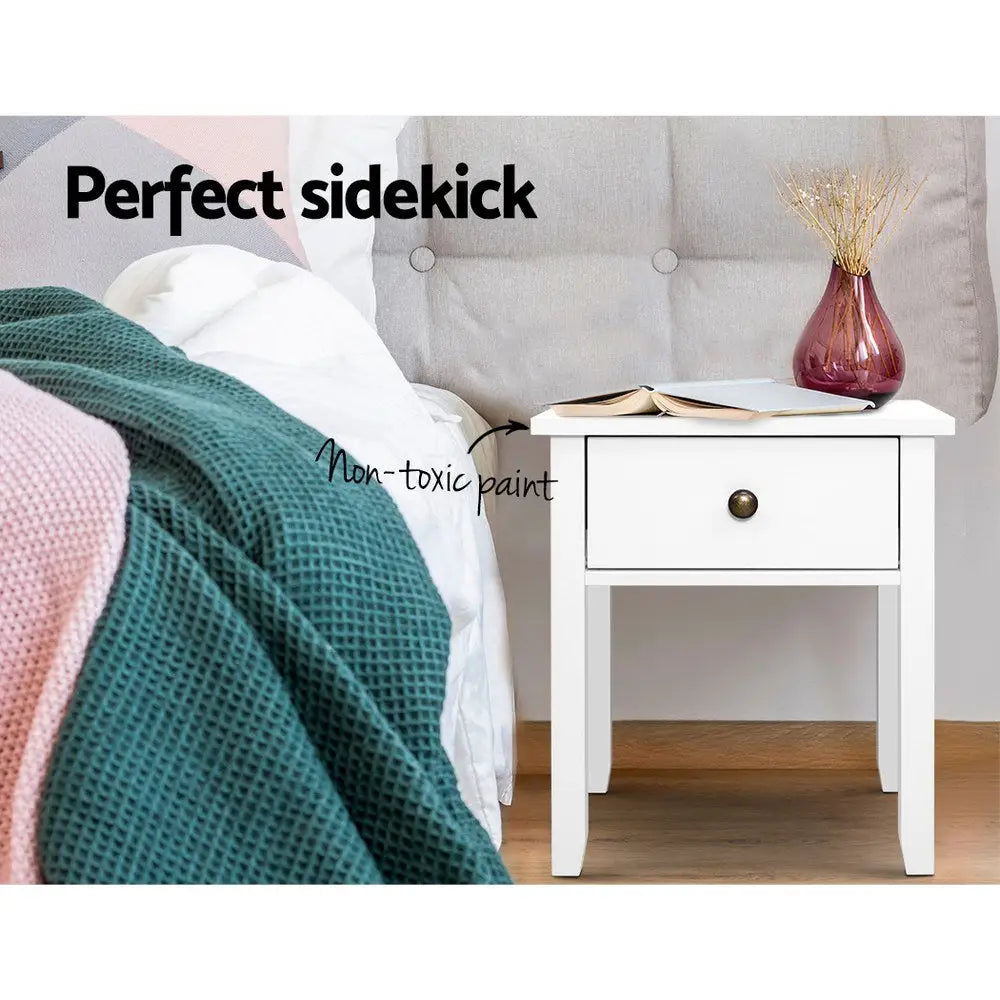 Artiss Bedside Table 1 Drawer - BOW White - Furniture > Bedroom