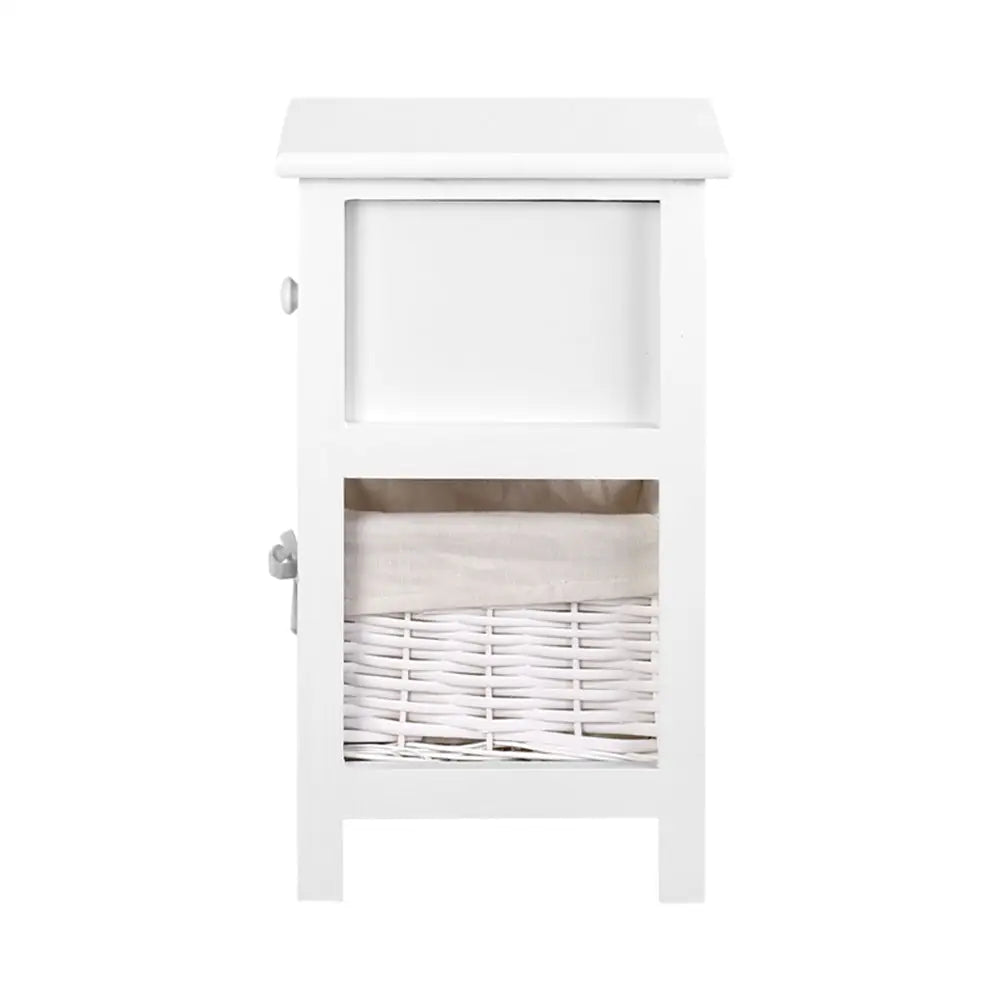 Artiss Bedside Table 1 Drawer with Basket Rustic White X2 - Furniture > Bedroom
