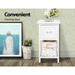 Artiss Bedside Table 1 Drawer with Basket Rustic White X2 - Furniture > Bedroom