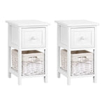 Artiss Bedside Table 1 Drawer with Basket Rustic White X2 - Furniture > Bedroom