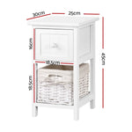 Artiss Bedside Table 1 Drawer with Basket Rustic White X2 - Furniture > Bedroom