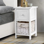 Artiss Bedside Table 1 Drawer with Basket Rustic White X2 - Furniture > Bedroom