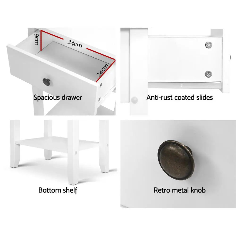 Artiss Bedside Table 1 Drawer with Shelf - BOWIE White - Furniture > Bedroom