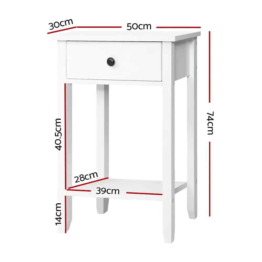 Artiss Bedside Table 1 Drawer with Shelf - BOWIE White - Furniture > Bedroom