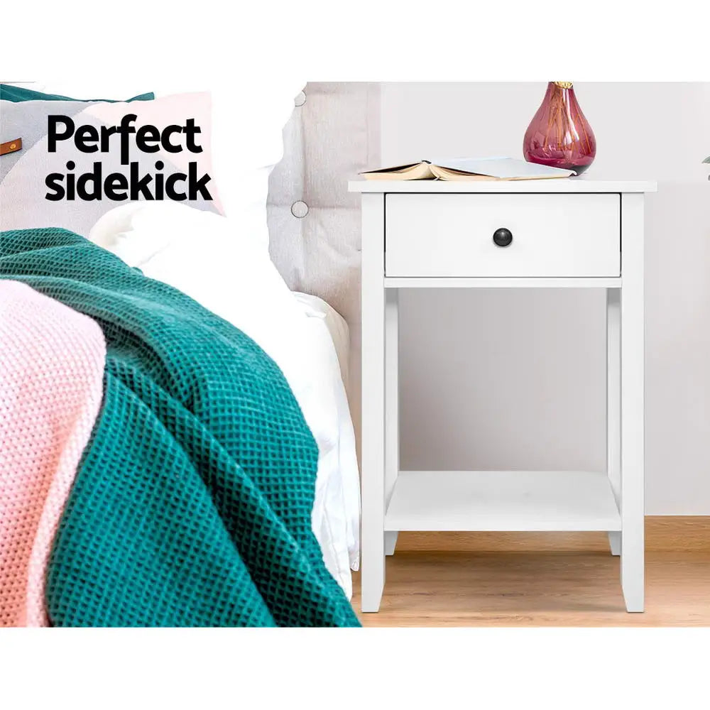 Artiss Bedside Table 1 Drawer with Shelf - BOWIE White - Furniture > Bedroom