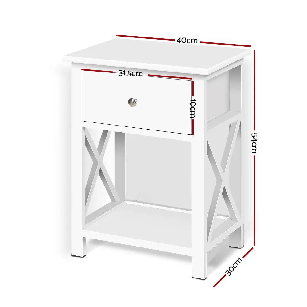 Artiss Bedside Table 1 Drawer with Shelf - EMMA White - Furniture > Bedroom