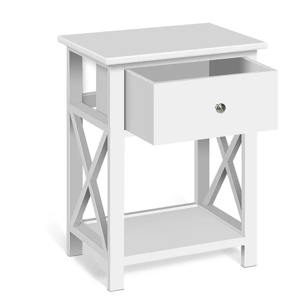 Artiss Bedside Table 1 Drawer with Shelf - EMMA White - Furniture > Bedroom