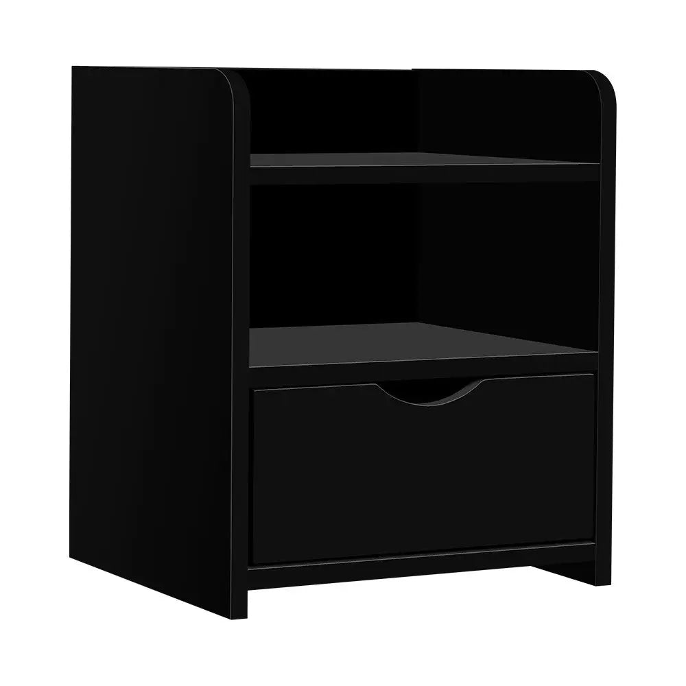 Artiss Bedside Table 1 Drawer with Shelf - FARA Black - Furniture > Bedroom