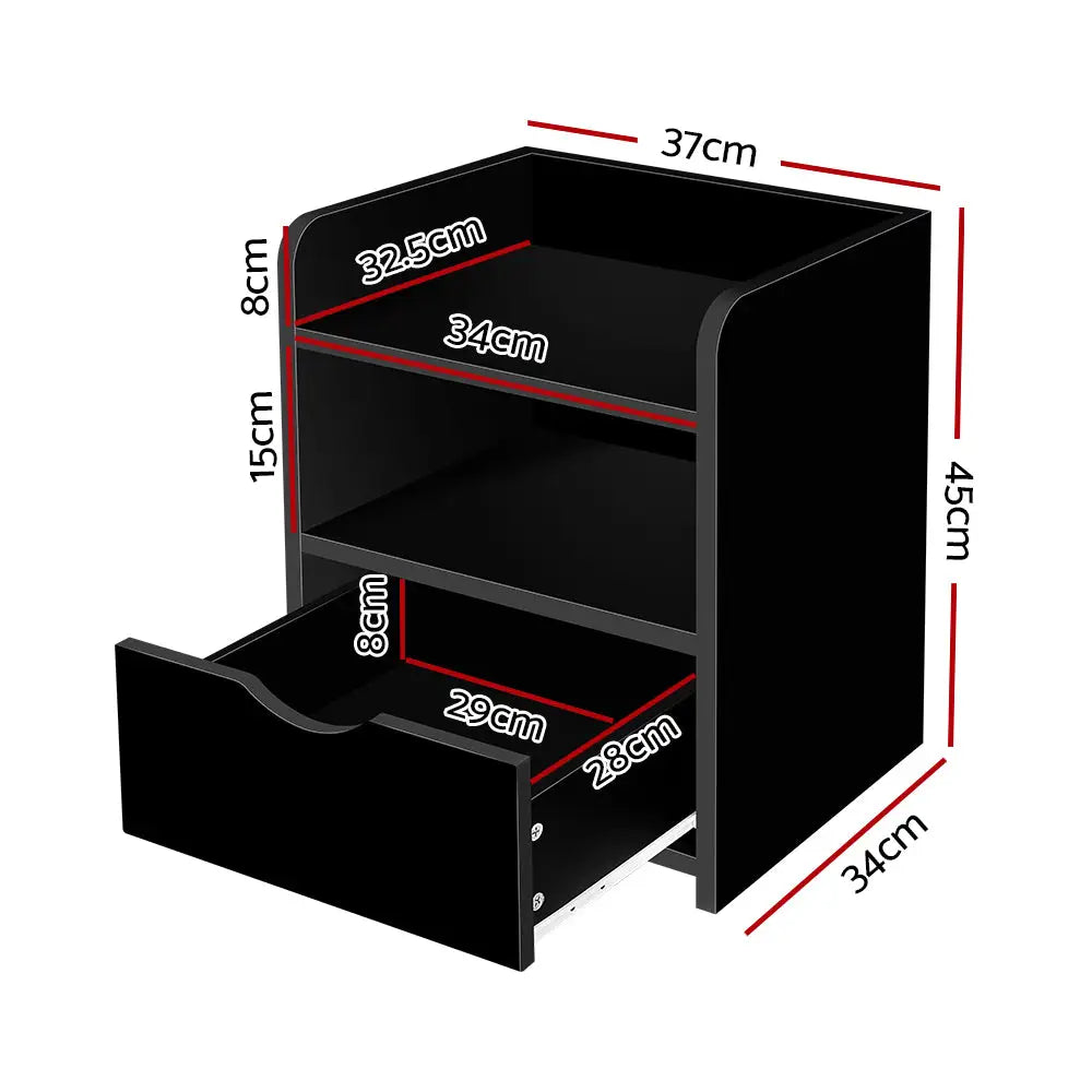 Artiss Bedside Table 1 Drawer with Shelf - FARA Black - Furniture > Bedroom