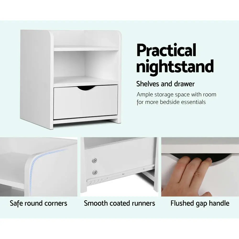 Artiss Bedside Table 1 Drawer with Shelf - FARA White - Furniture > Bedroom
