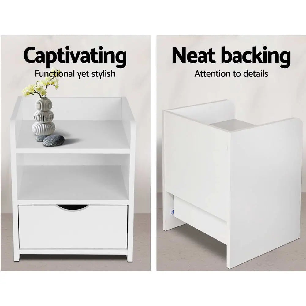 Artiss Bedside Table 1 Drawer with Shelf - FARA White - Furniture > Bedroom