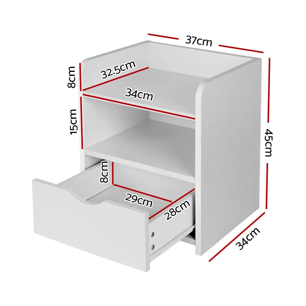 Artiss Bedside Table 1 Drawer with Shelf - FARA White - Furniture > Bedroom