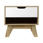 Artiss Bedside Table 1 Drawer with Shelf - IKER White & Oak - Furniture > Bedroom