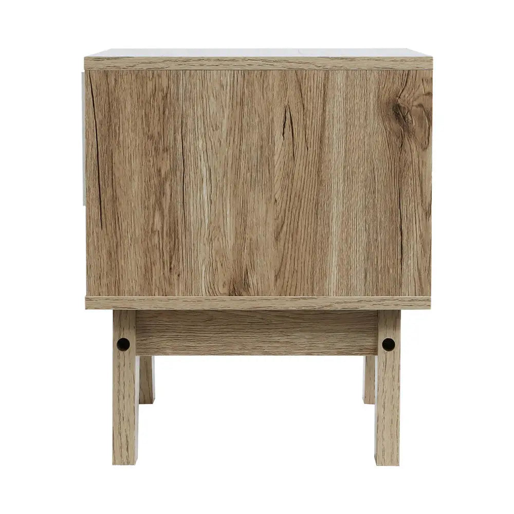 Artiss Bedside Table 1 Drawer with Shelf - IKER White & Oak - Furniture > Bedroom