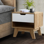 Artiss Bedside Table 1 Drawer with Shelf - IKER White & Oak - Furniture > Bedroom